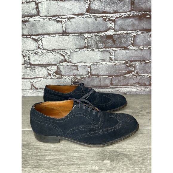 Saks Fifth Ave Blue Suede Leather Wingtip Oxfords Lace Up Shoes Men’s 8M US/41EU - Picture 10 of 16